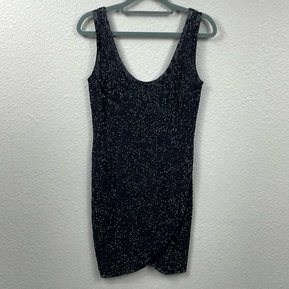 Vintage Cache Beaded Sheath Mini Dress Black LBD Cocktail Formal Silk Sz 8